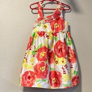 "Pinky" Size 5 Sun Dress Fully Lined Cabbage Rose Empire Ruffle Ties Spring Fun